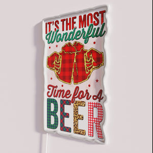 Vibrant RGB neon Christmas and beer themed decorative wall sign