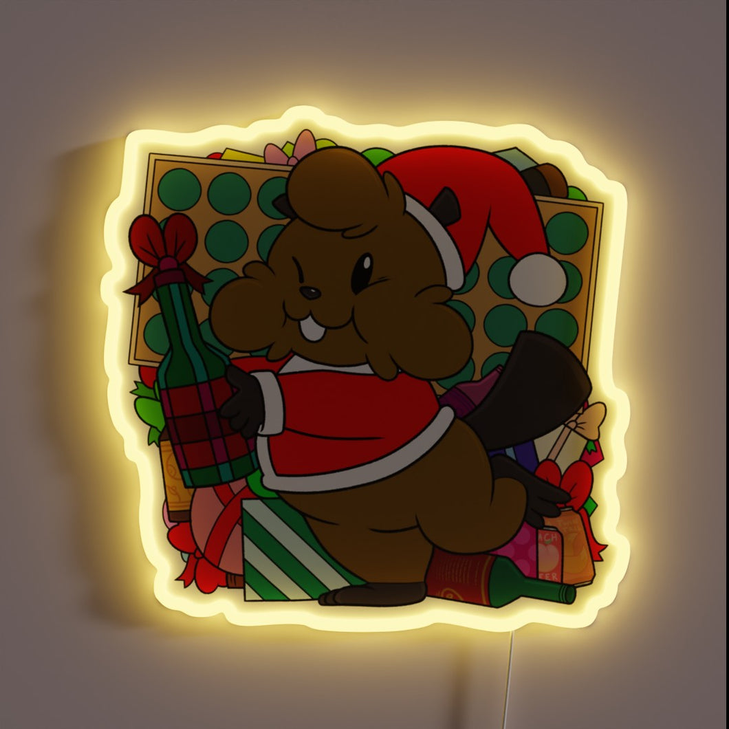 Vibrant RGB Christmas decoration featuring a bushy beaver silhouette