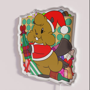 Vibrant Christmas Decoration Featuring A Cartoon Bushy Beaver In Colorful