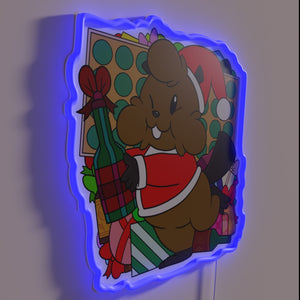 Christmas Bushy Beaver Neon Sign in Colorful Swirling Forest Design.