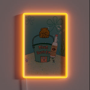 Vibrant neon sign features iconic SpongeBob and Chum Bucket logo design.