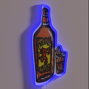 Vibrant Cinnamon Whiskey Distilled Spirit Neon Sign with RGB Lighting Accent.