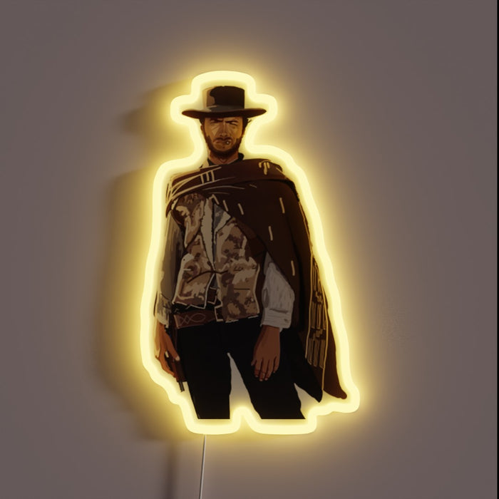 Clint Eastwood neon sign in cowboy attire – iconic western movie wall decor for fans of The Good, the Bad and the Ugly, perfect for home theaters or rustic game rooms