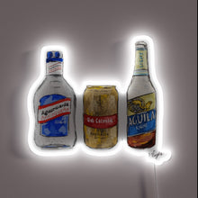 Charger l&#39;image dans la galerie, RGB neon sign illuminating popular South American beers and spirits.