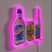 Charger l&#39;image dans la galerie, Retrofuturistic RGB illuminated sign showcasing iconic Colombian beers and liquor logos&quot;.