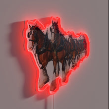 Charger l&#39;image dans la galerie, Vibrant RGB neon sign featuring majestic Clydesdales in historic eight hitch.