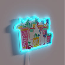 Charger l&#39;image dans la galerie, Neon bar decor featuring vibrant rainbow cocktails and LED lighting