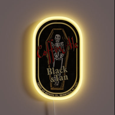 Neon-lit Tee featuring vibrant RGB graphics of Coffin Ale logo.