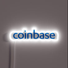 Charger l&#39;image dans la galerie, Neon sign with the word &quot;coinbase&quot; in blue lowercase letters, surrounded by a glowing white outline.
