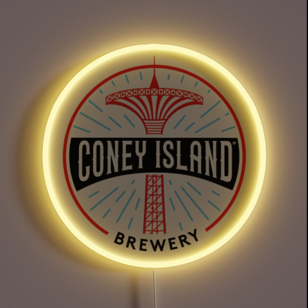 Coney Island Brewery neon sign with yellow LED border