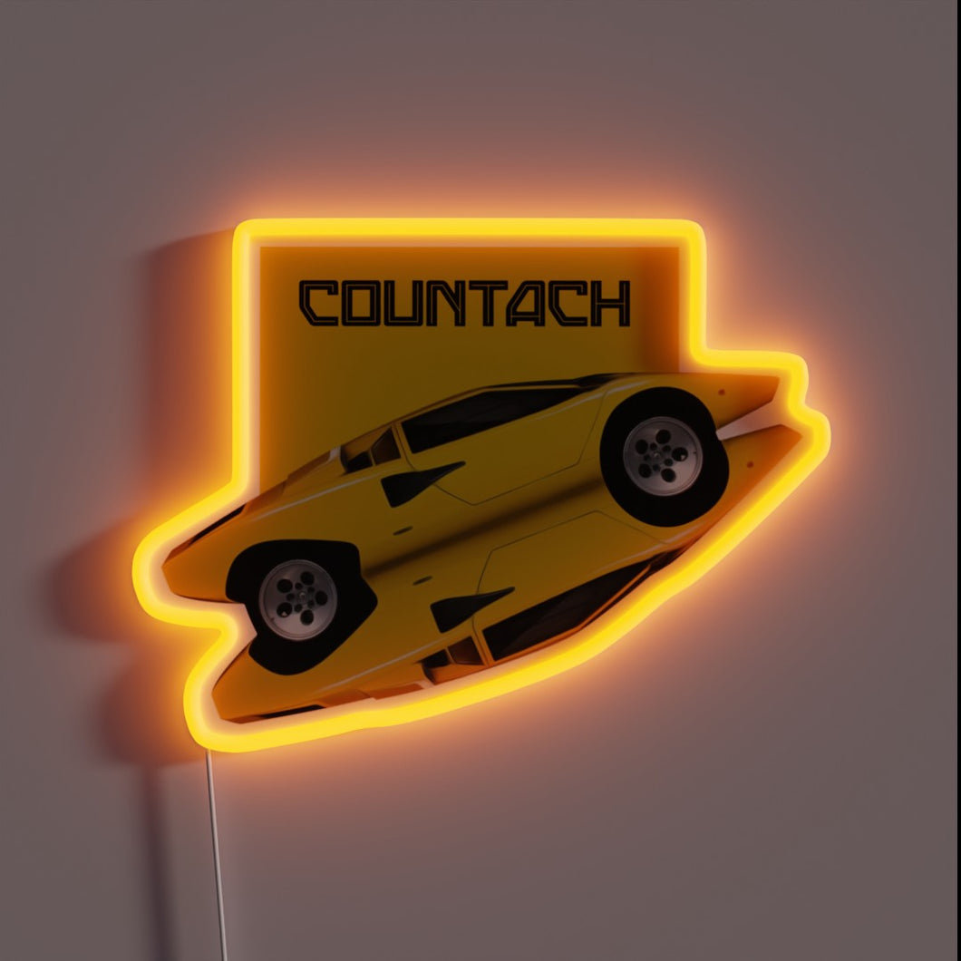 Vintage Lamborghini Countach Neon Sign with Multicolor RGB Lighting Effects
