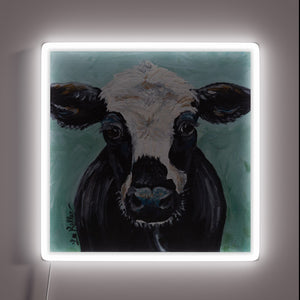 Neon cow art print in vibrant Maybelline inspired RGB colors