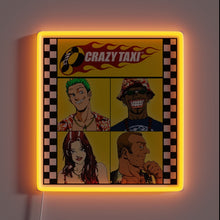 Charger l&#39;image dans la galerie, Crazy Taxi neon sign featuring all four drivers – bold retro video game wall art with checkerboard border, perfect for arcade rooms, Sega fans, or nostalgic gamers