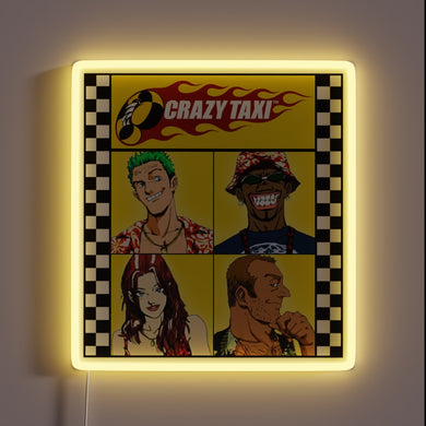 This neon-lit tribute to *Crazy Taxi* is a blast from the past for arcade lovers — with bold yellow glow and the iconic characters front and center, it's the ultimate wall piece for fans of retro gaming chaos.