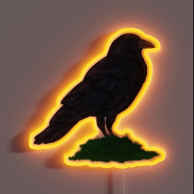 Glowing crow figurine with vibrant RGB neon light accents
