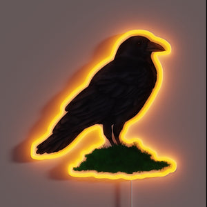 Glowing crow figurine with vibrant RGB neon light accents