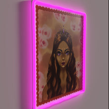 Charger l&#39;image dans la galerie, Royal Glamour Illuminated with Semi-Realistic Neon Portrait of Princess Crown.
