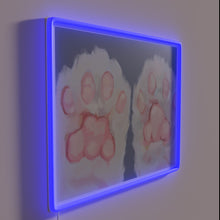 Charger l&#39;image dans la galerie, Vibrant Neon Sign Features Semi-Realistic Colorful Kitten Paw Prints Design.
