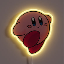 Charger l&#39;image dans la galerie, Pink cartoon character (Kirby) neon light with a soft yellow glow, featuring a cheerful expression and a raised red foot.