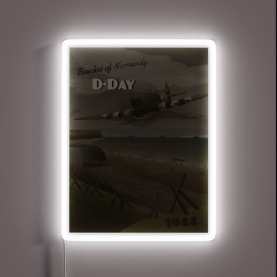 Vintage D-Day 1944 Invasion Map of Normandy Beaches Illuminated Sign
