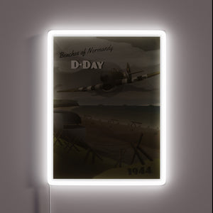 Vintage D-Day 1944 Invasion Map of Normandy Beaches Illuminated Sign