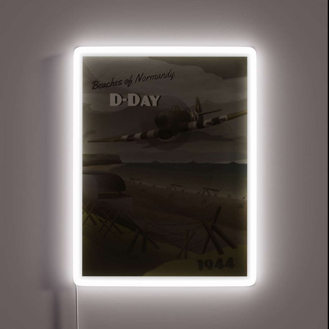 Vintage D-Day 1944 Invasion Map of Normandy Beaches Illuminated Sign
