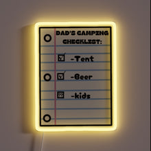 Charger l&#39;image dans la galerie, Colorful neon sign reading &#39;Dad&#39;s Camping Checklist&#39; in bold letters