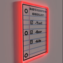 Charger l&#39;image dans la galerie, Dads&#39; Camping Essentials Checklist in Bold RGB Neon LED Sign