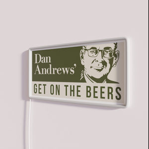 RGB color-changing neon sign with Australian politician Dan Andrew's name