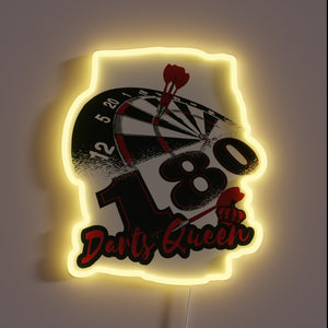 Neon Darts Sign with Glowing Rainbow Colors and Bullseye Design