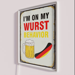 Authentic German-themed Oktoberfest color-changing RGB LED neon bar decorations interior.