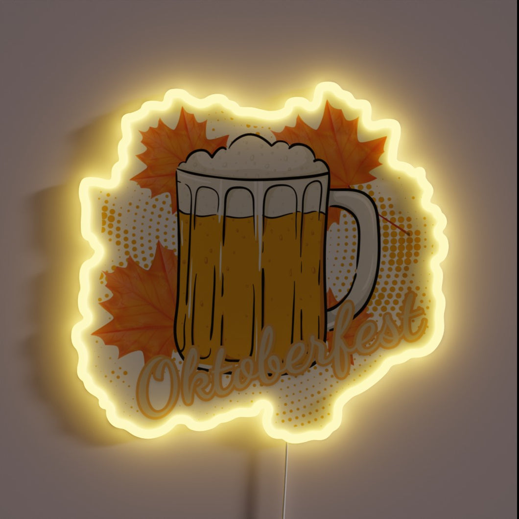 Vibrant Bavarian-inspired LED sign for festive Oktoberfest ambiance lighting.