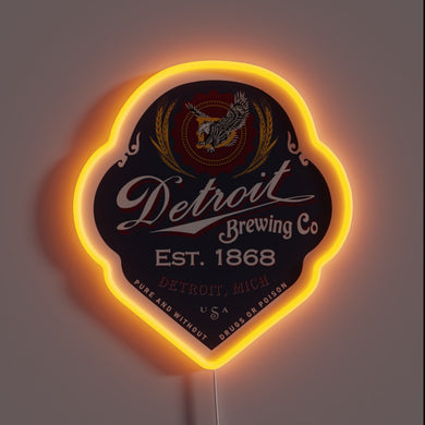 Detroit Brewing Co. customneon sign with orange LED glow