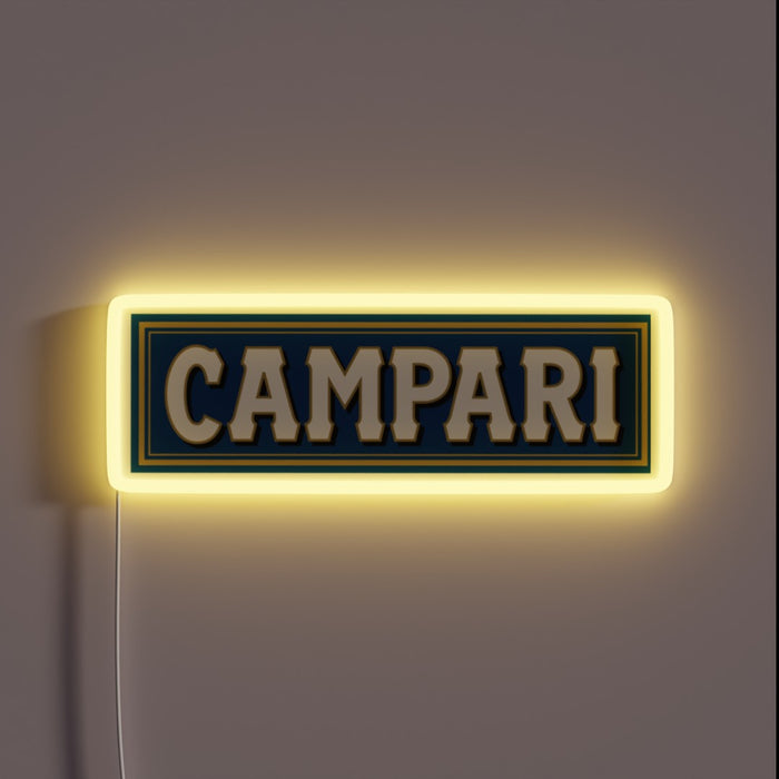 Vintage inspired retro neon sign advertising DO YOU KNOW CAMPARI cocktail brand.
