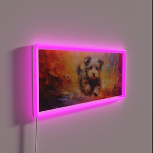 Colorful pet portrait art neon sign with modern LED lighting.