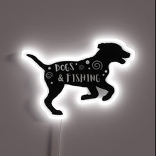 Charger l&#39;image dans la galerie, Colorful Neon Sign Featuring Dogs and Fishing Gear Illustrations.
