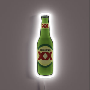 Vibrant full-color LED light box advertises iconic Dos Equis beer brand.