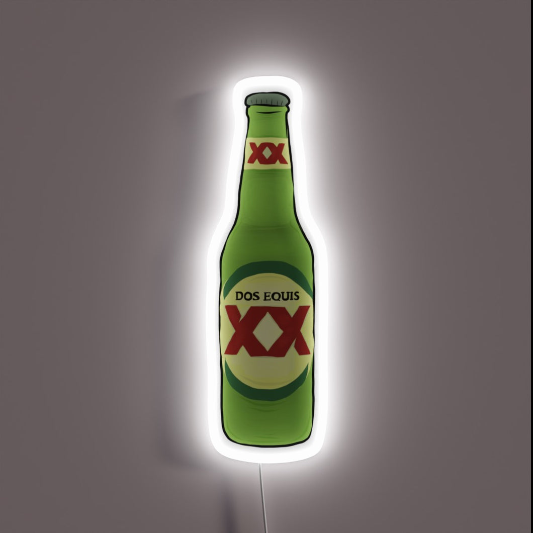 Vibrant full-color LED light box advertises iconic Dos Equis beer brand.