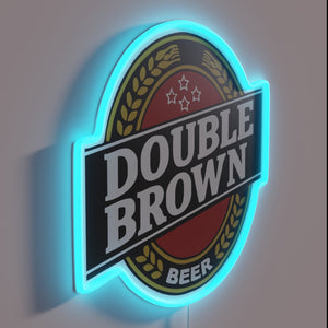 Glowing Double Brown Coffee Shop Sign in Bright Neon Colors