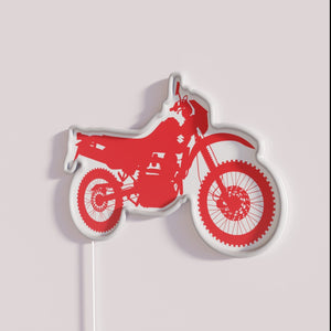 Vibrant Red LED Neon Sign with Distressed Motorcycle Silhouette Design
