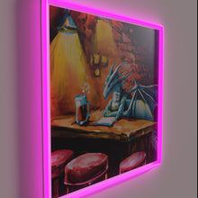 Charger l&#39;image dans la galerie, Colorful dragon silhouette glows brightly in modern pub decor ambiance.