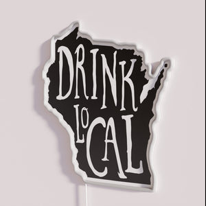 Neon Wisconsin State Outline Sign Celebrating Local Craft Beer Culture