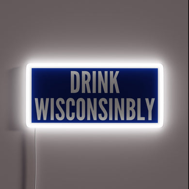 Vibrant neon drink-themed sign with bold, colorful Wisconsin pride branding.