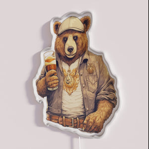Neon bar decor drinking bear bear drinks beer at home