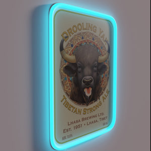 Brewery decor featuring a colorful yak sipping ale in Tibet