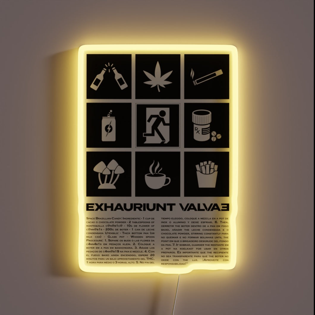 Neon Escape Sign: High Alert Warning for Substance Users Nearby