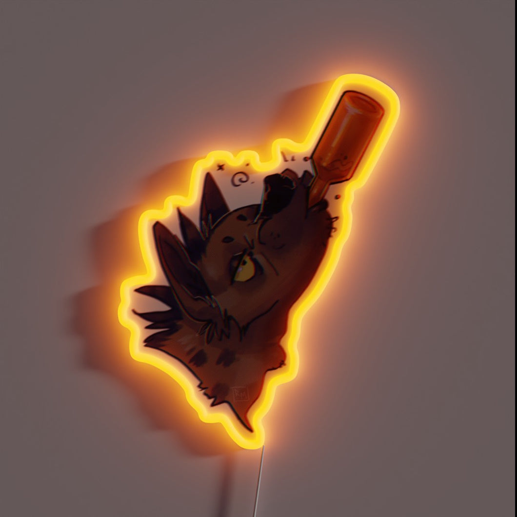 Glowing Neon Sign Featuring a Drunken Hyena in Vibrant Colors