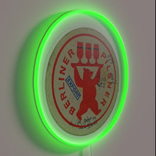 Charger l&#39;image dans la galerie, Authentic East German beer coaster pub decor in vibrant RGB lighting.