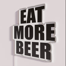 Charger l&#39;image dans la galerie, Colorful, LED-lit &#39;Eat More Beer&#39; bar decor with vibrant signs.