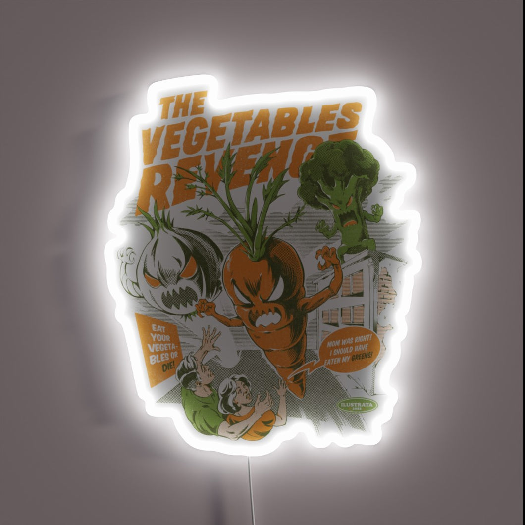 Vibrant Neon Sign Encouraging Healthy Eating Habits With Fun Graphics
